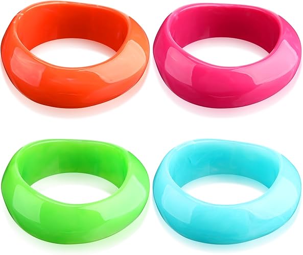 4 Pcs Colorful Square Acrylic Resin Bangle Bracelet Wide Geometric Irregular Wristbands Women