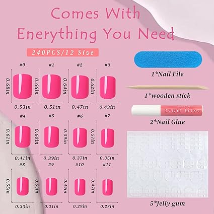 Square Press on Nails Short, 120Pcs Glossy Hot Pink Fake Nails Full Cover Acrylic Nail Press ons Reusable Glue on Nails Solid Color Artificial False Nail for Women Girls