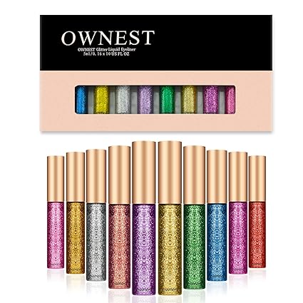 Ownest 10 Colors Liquid Glitter Eyeliner, Metallic Shimmer Glitter Eyeshadow, Long Lasting Waterproof Shimmer Sparkling Eyeliner Eye Shadow-10pcs