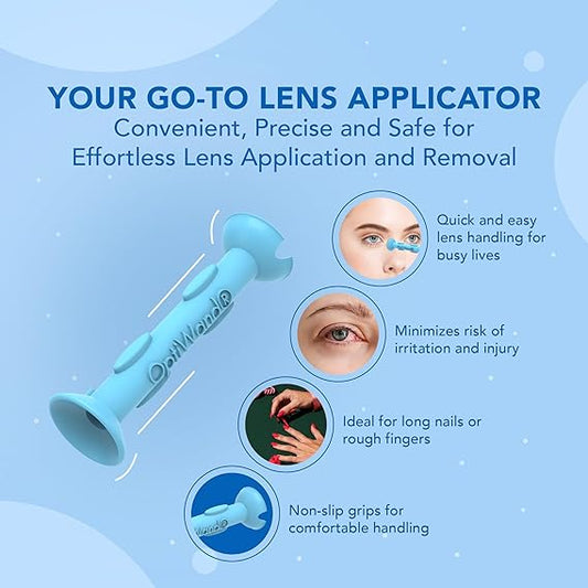 Portable Soft Contact Lens Removal & Insertion Tool - Silicone Rubber Eye Lens Inserter & Remover Device with Pincher End & Finger Grips - Safe & Easy to Use, Travel Size – 1.75"